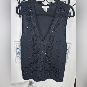 VTG Embellished Black Knit Sweater Vest